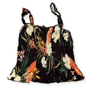 Patrons of Peace Black with Floral Print Tank Top Size Medium